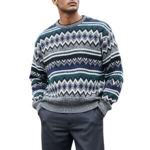 Vintage Geometric Knit Sweater Men’s Medium – Korea Acrylic 80s/90s